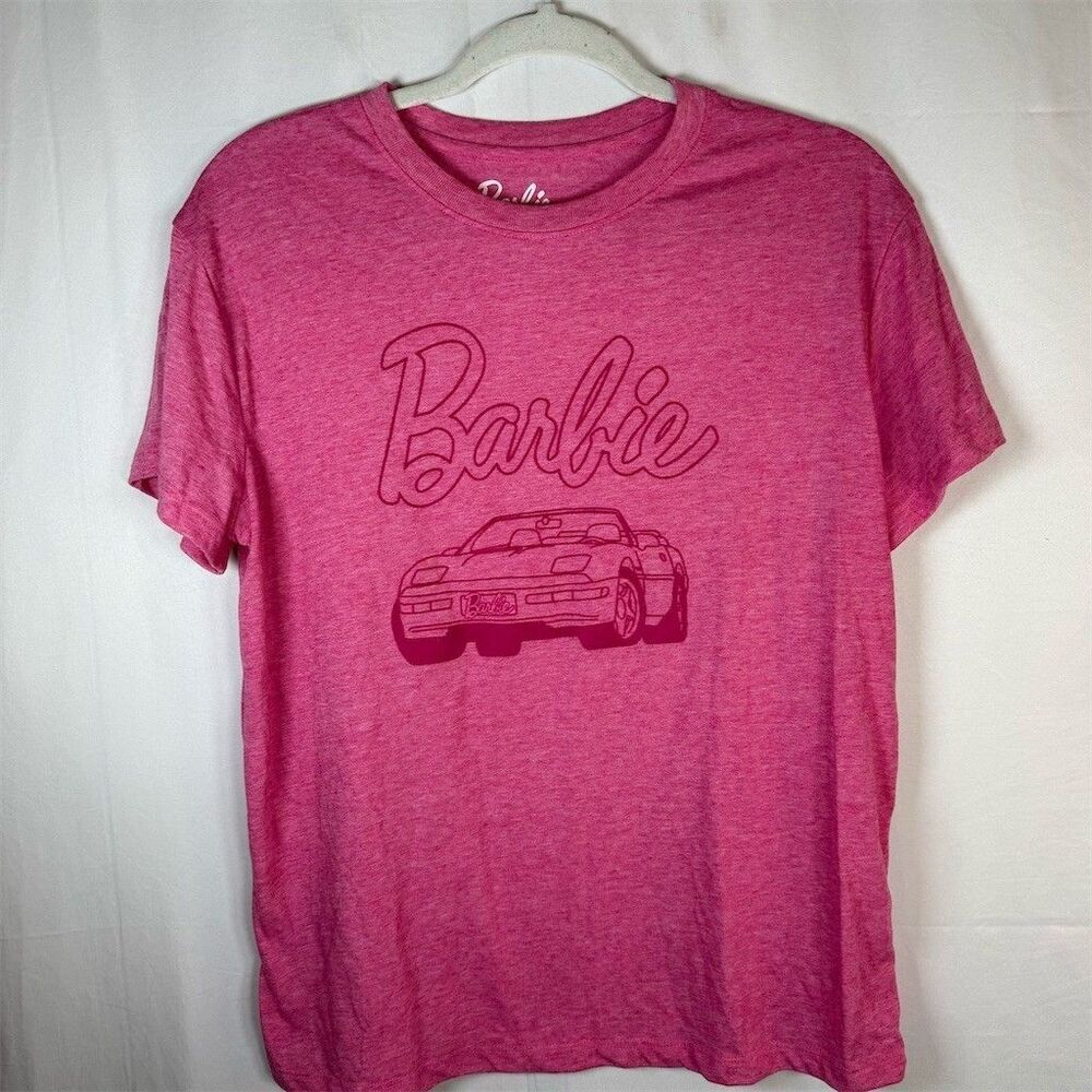 Barbie T-Shirt Womens Size M Hot Pink Heather Graphic Logo Convertible